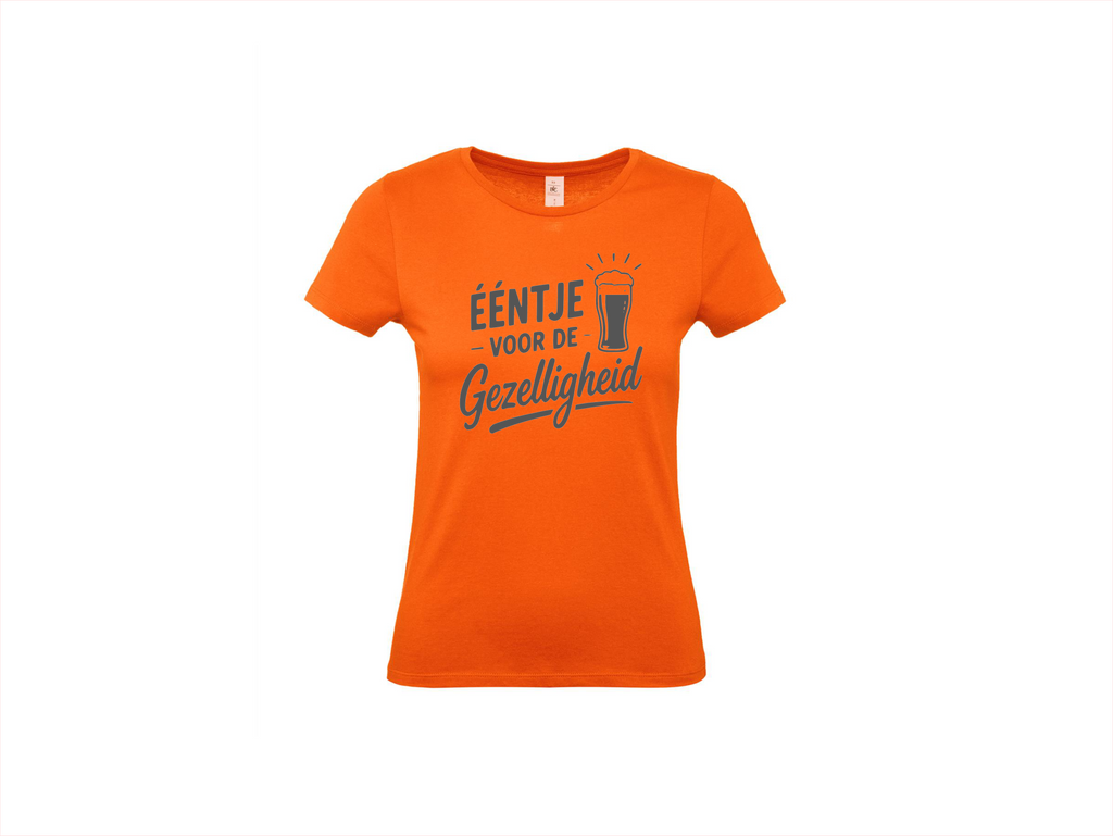 T-shirt met korte mouwen:🍺🧡 Eéntje Voor De Gezelligheid – Oranje Feestshirt