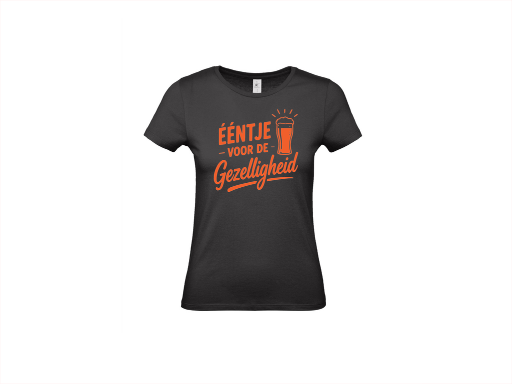 T-shirt met korte mouwen:🍺🧡 Eéntje Voor De Gezelligheid – Oranje Feestshirt